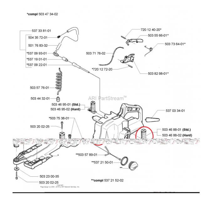 Amortizor drujba Husqvarna 394, 395 stanga