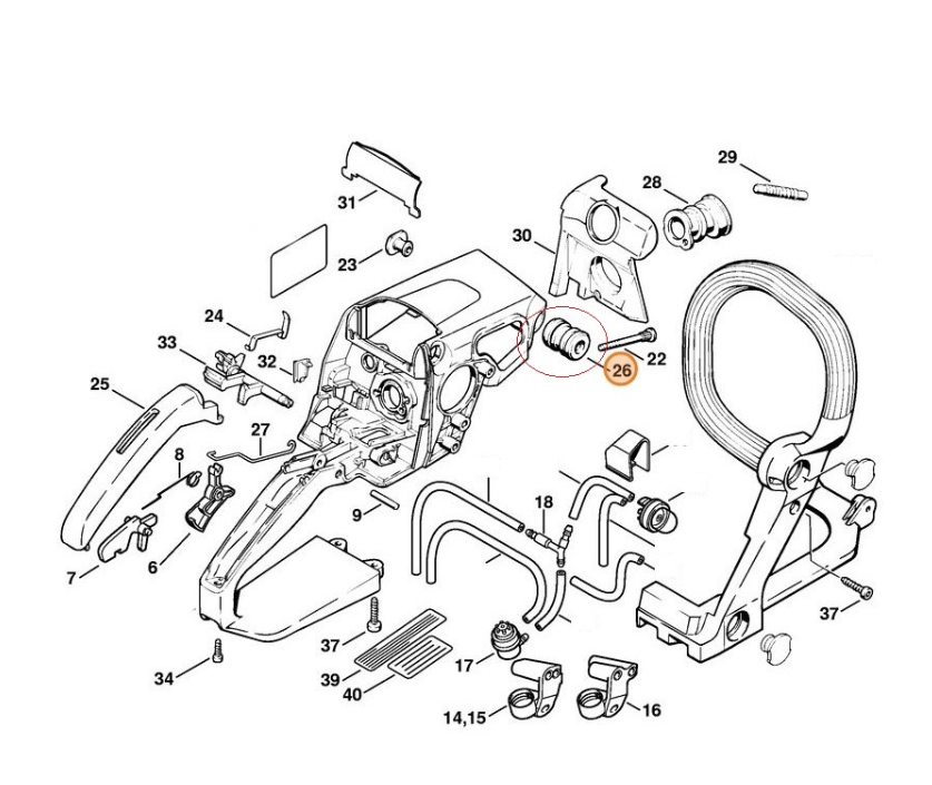 Amortizor drujba compatibil Stihl MS 290 - MS 390, 029-039 (cauciuc)