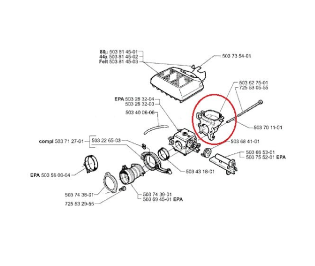Conector filtru aer drujba Husqvarna 362, 365, 371, 372