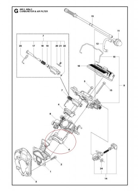 Flansa carburator drujba Husqvarna 445, 450