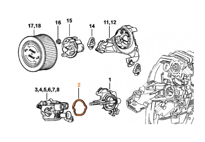 Flansa carburator drujba compatibila Stihl MS231, MS241, MS25, MS261, MS271, MS291